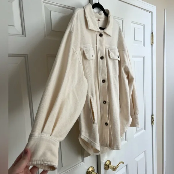 Free People Cream Button-Up Women's Shacket - Picture 2 of 4